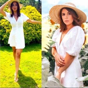 H&M White Cotton Eyelet Button Front Mini Dress Size XL